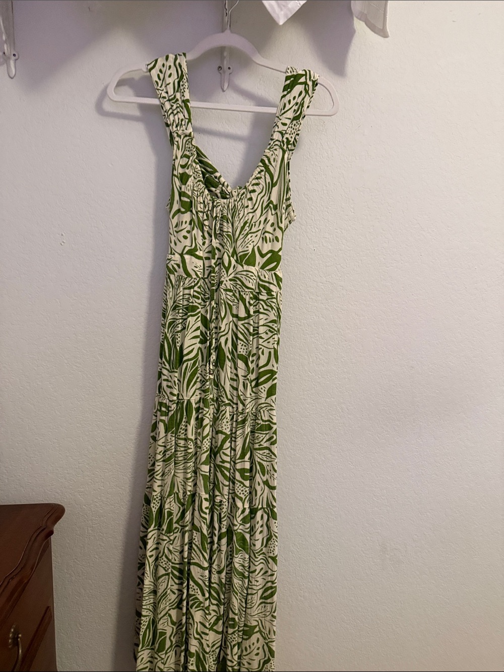 Angie Green and Cream Leaf-Print Maxi Dress